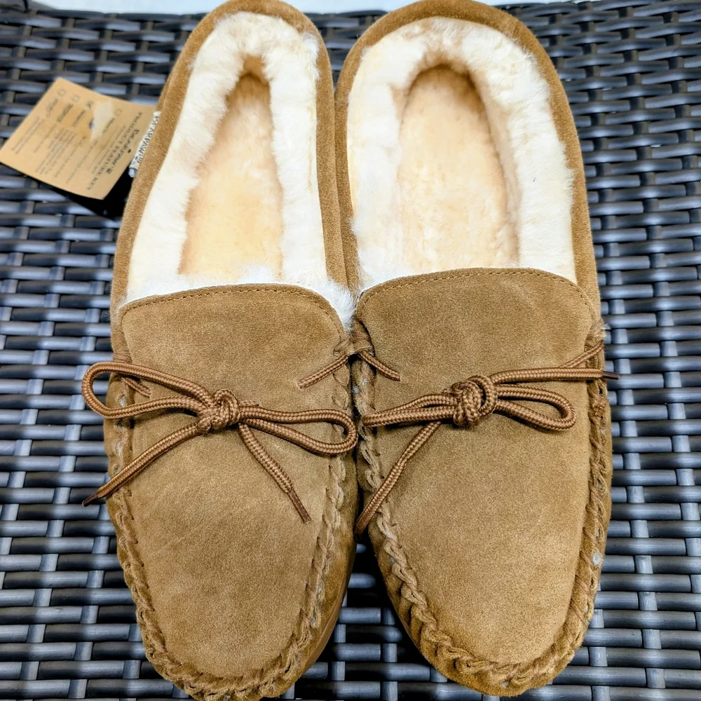 BEAR PAW 14 NWT Men's Hickory Brown Suede & Genuine Warm Wool Shearling Slippers - Picture 4 of 11